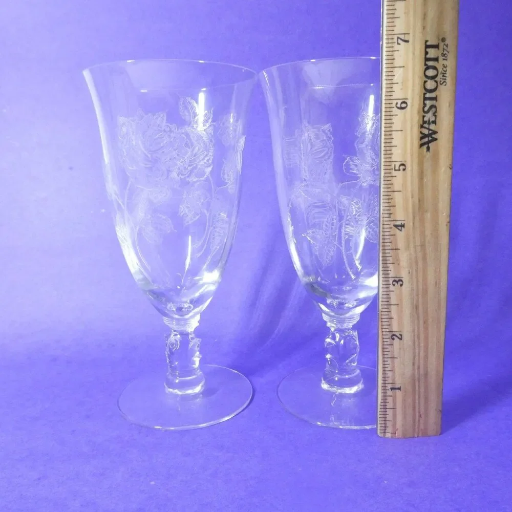 2 Heisey Rose Iced Tea Glasses Set 6 3/4